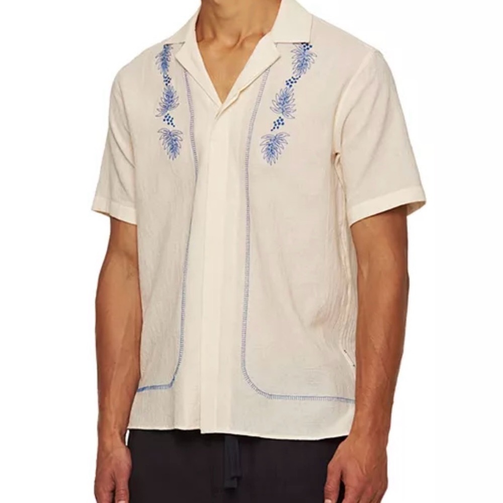 Orlebar Brown Maitan Anthinos Camp embroidered cotton bowling shirt M NWOT